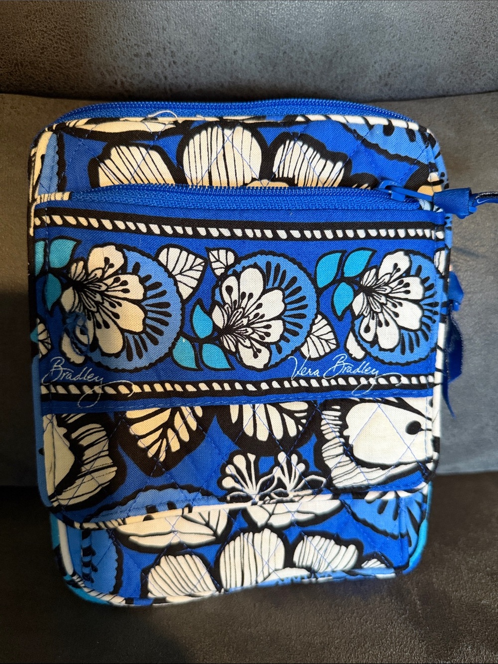 Vera Bradley Blue White Floral Quilted Crossbody Pouch